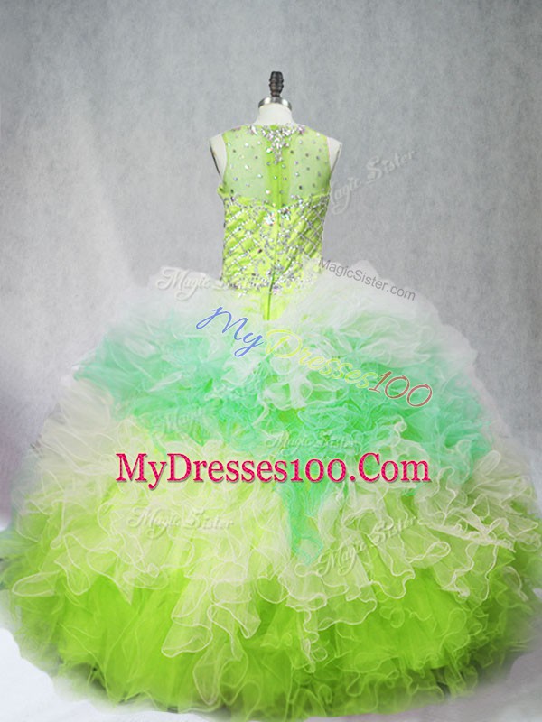 Extravagant Sleeveless Beading and Ruffles Zipper Ball Gown Prom Dress