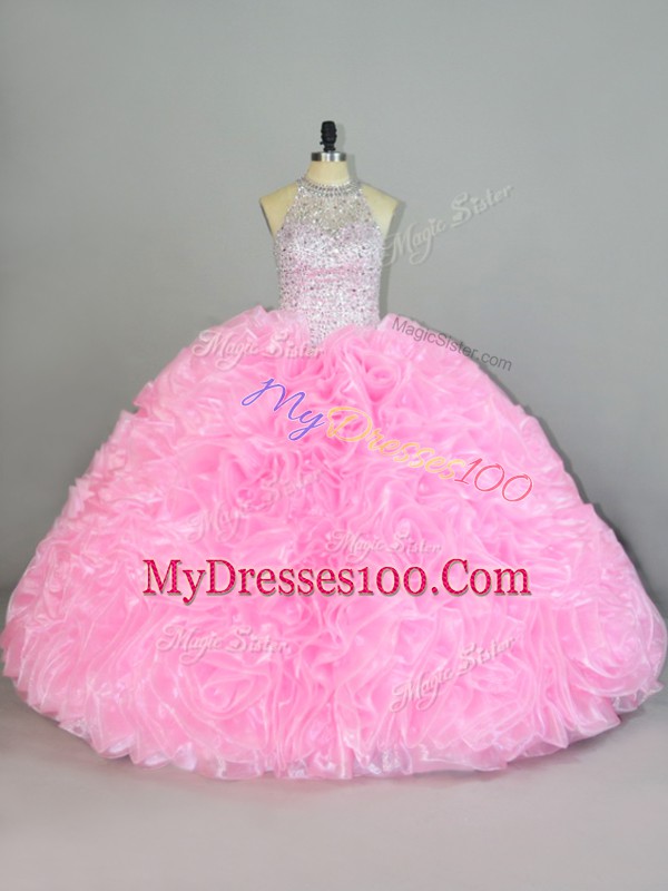 Lovely Organza Sleeveless Floor Length Ball Gown Prom Dress and Beading and Ruffles