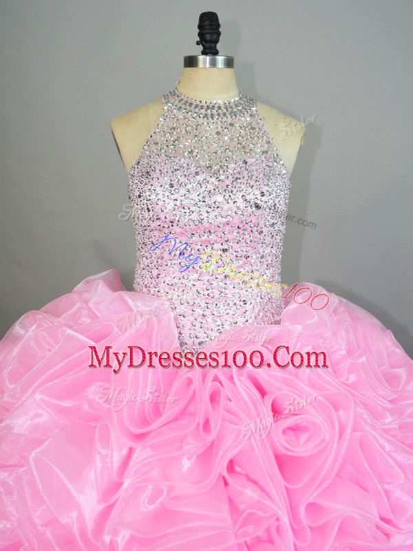 Lovely Organza Sleeveless Floor Length Ball Gown Prom Dress and Beading and Ruffles