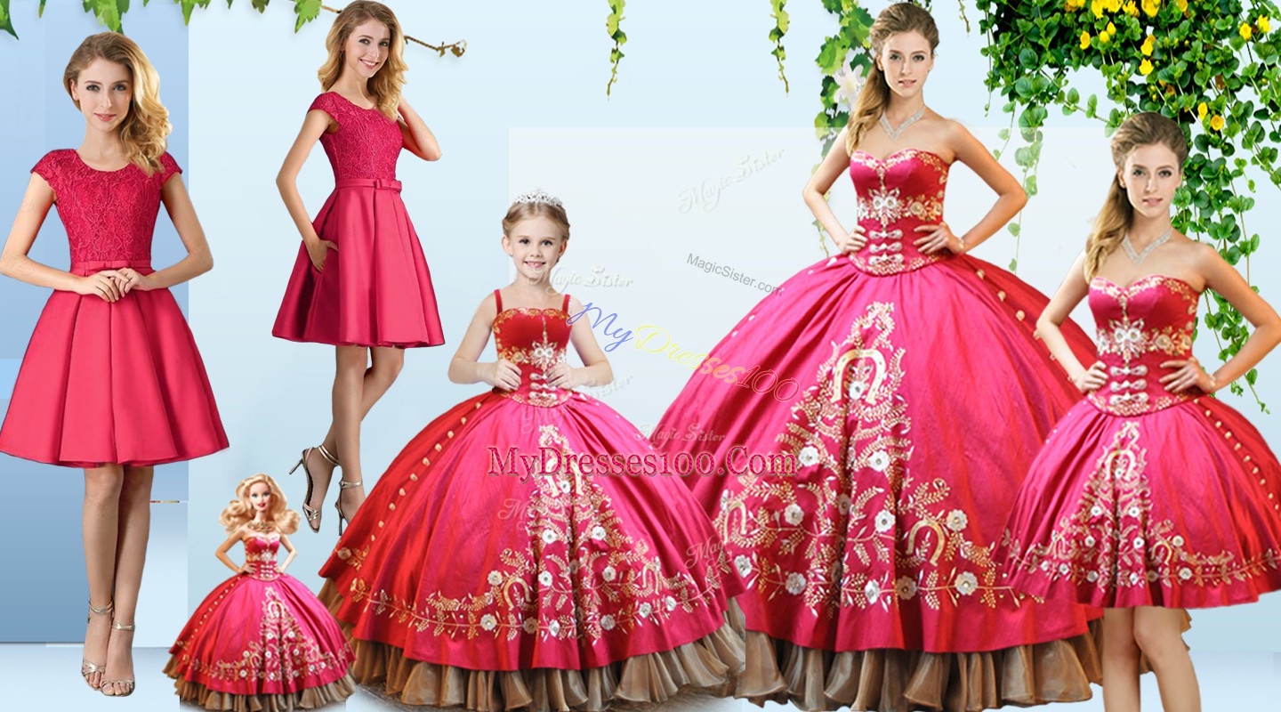 Satin Sleeveless Floor Length Quince Ball Gowns and Embroidery