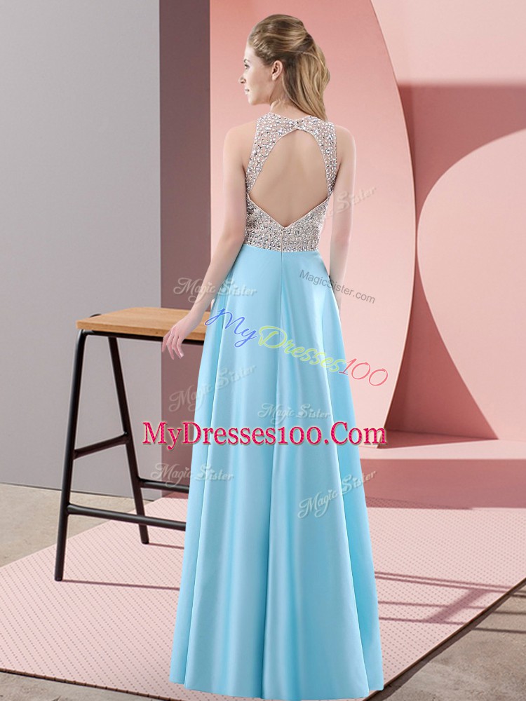 Floor Length Lavender Prom Homecoming Dress Satin Sleeveless Beading