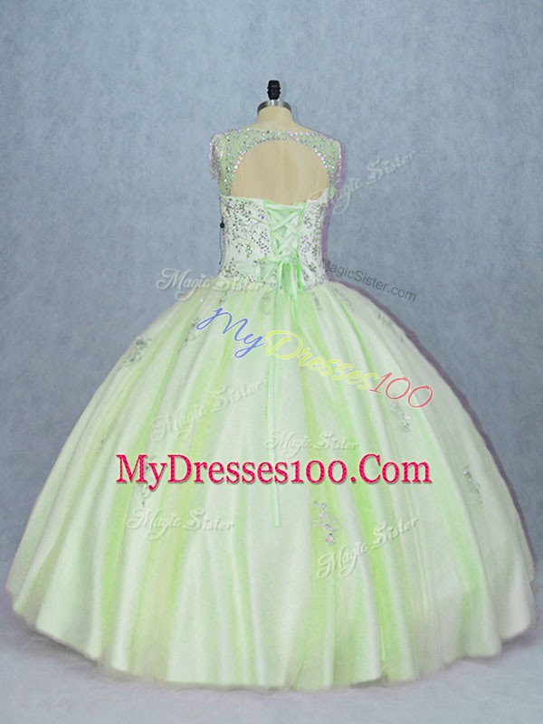 Free and Easy Yellow Green Ball Gowns Tulle V-neck Sleeveless Beading Lace Up Sweet 16 Quinceanera Dress