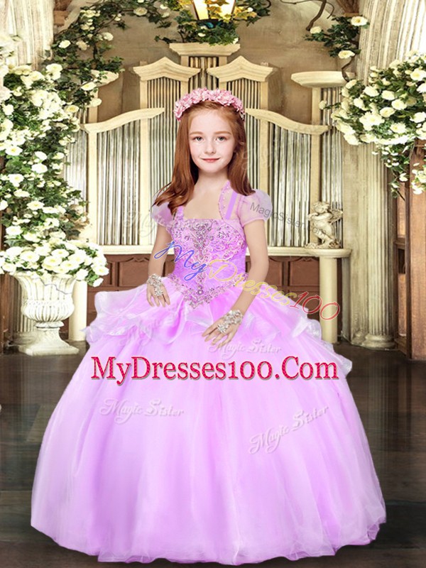 Hot Sale Straps Sleeveless Lace Up Glitz Pageant Dress Lilac Organza