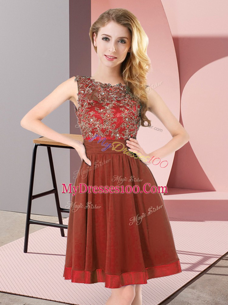 Fancy Rust Red Empire Scoop Sleeveless Chiffon Mini Length Backless Beading and Appliques Quinceanera Court Dresses