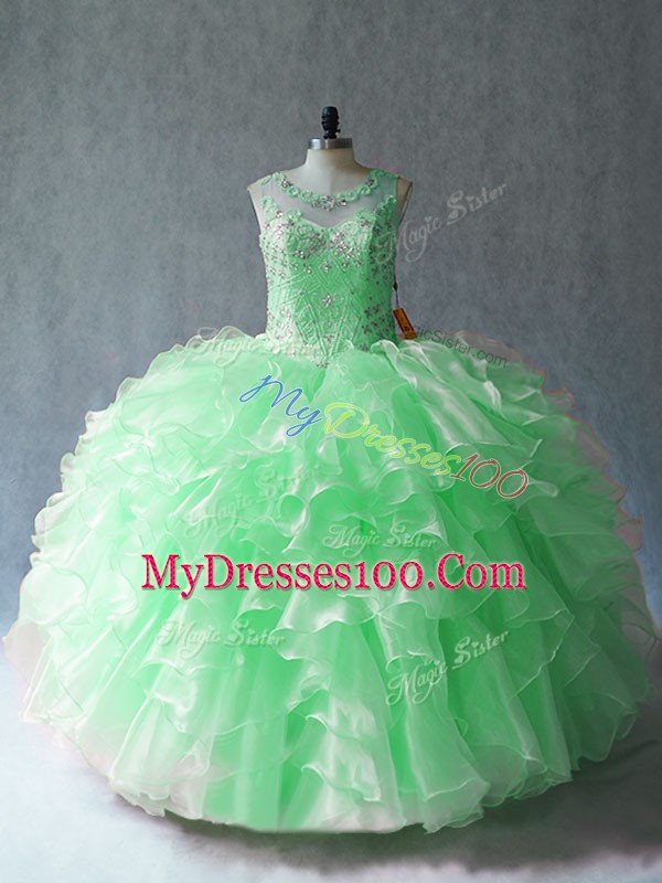 Chic Ball Gowns Beading and Ruffles Quinceanera Gown Lace Up Organza Sleeveless Floor Length