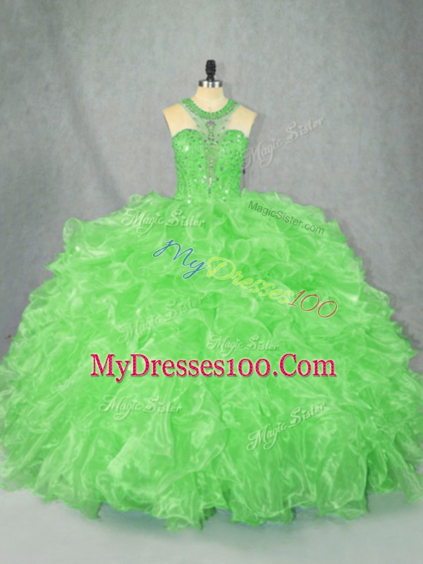 Luxurious Ball Gowns Beading and Ruffles Sweet 16 Dress Zipper Organza Sleeveless Floor Length