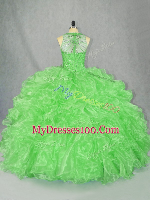 Luxurious Ball Gowns Beading and Ruffles Sweet 16 Dress Zipper Organza Sleeveless Floor Length