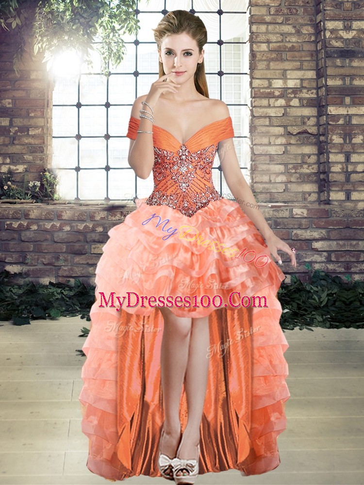 Low Price Sleeveless Lace Up High Low Beading and Ruffled Layers Prom Party Dress