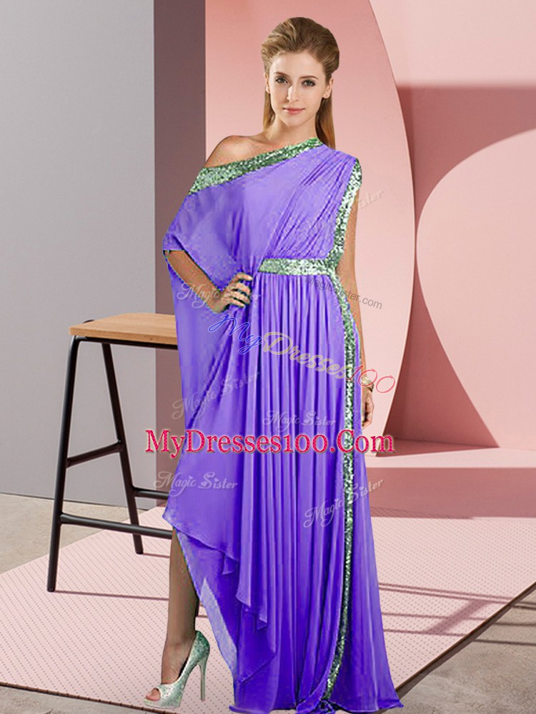 Edgy Lavender Chiffon Side Zipper Homecoming Dress Sleeveless Asymmetrical Sequins