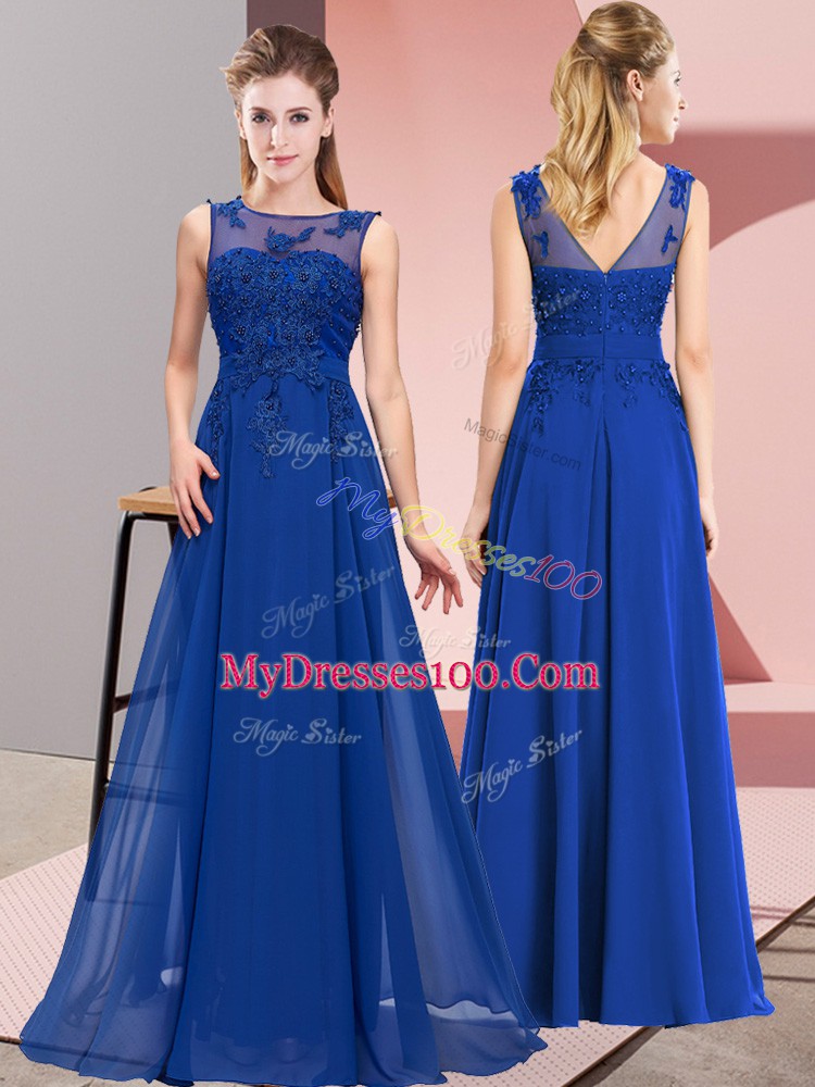 Floor Length Royal Blue Bridesmaid Gown Scoop Sleeveless Zipper