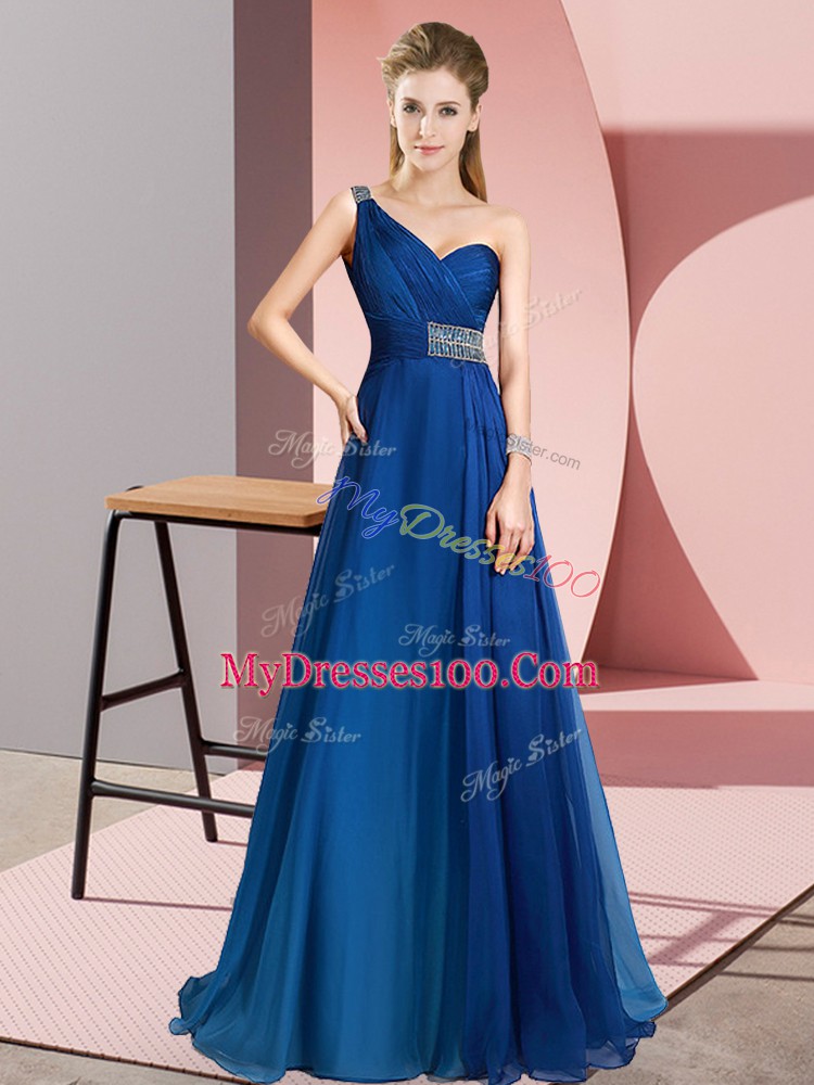 Blue Sleeveless Beading Criss Cross Prom Dress