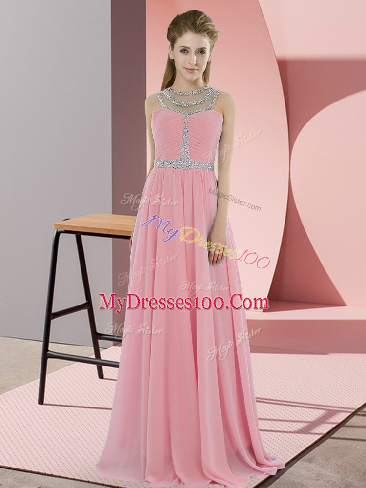 Gorgeous Watermelon Red Sleeveless Floor Length Beading Zipper Homecoming Dress