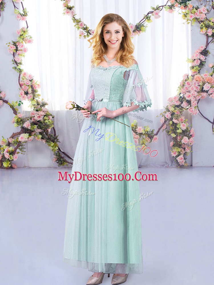 Fashion Off The Shoulder Half Sleeves Side Zipper Vestidos de Damas Light Blue Tulle