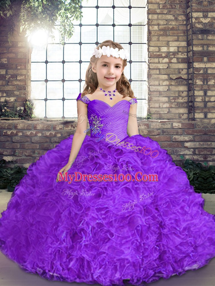 Graceful Purple Sleeveless Beading Floor Length Child Pageant Dress