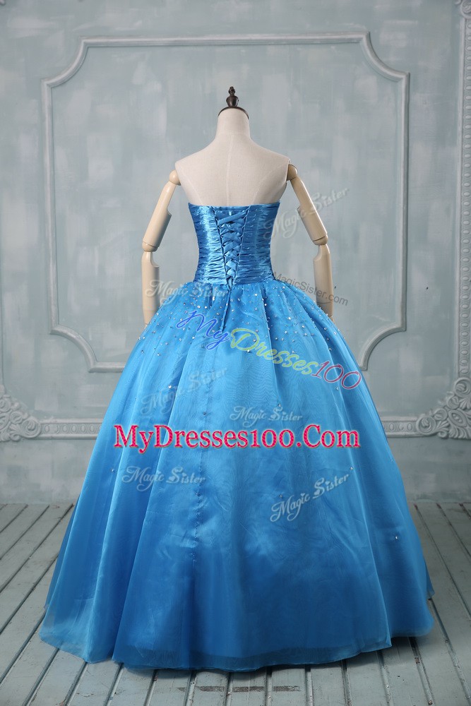 On Sale Baby Blue Strapless Neckline Beading and Sequins Quinceanera Gowns Sleeveless Lace Up