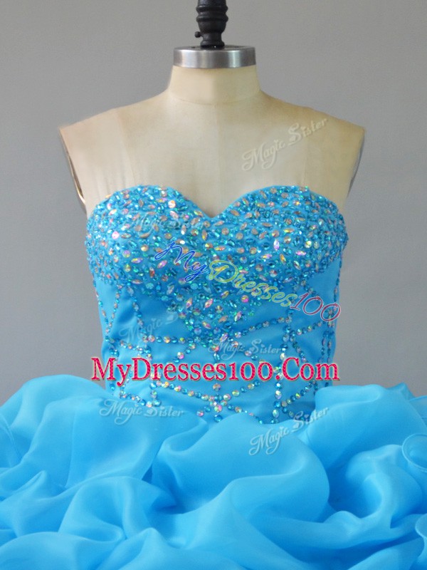 Baby Blue Sleeveless Beading and Pick Ups and Hand Made Flower Lace Up 15 Quinceanera Dress