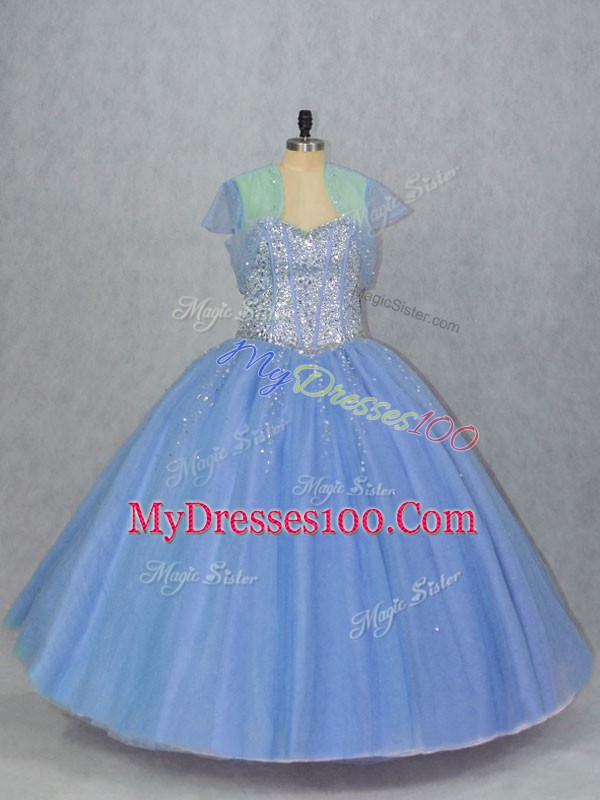 Sweetheart Sleeveless Tulle Sweet 16 Dresses Beading Lace Up
