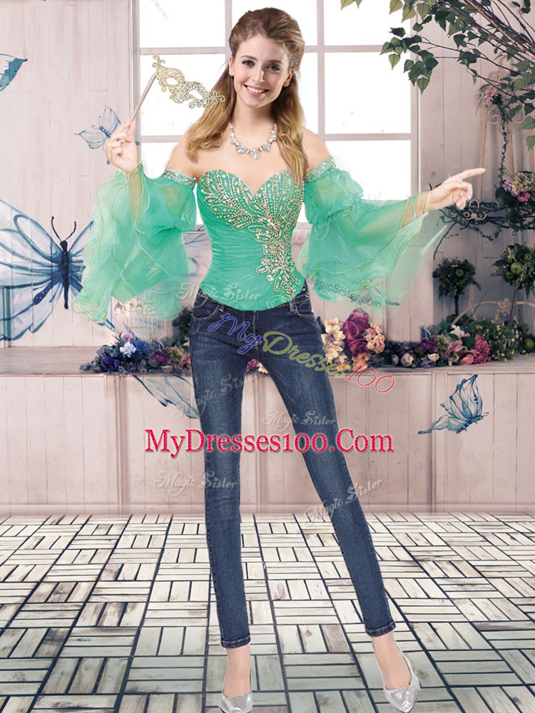 Latest Turquoise Lace Up Quinceanera Gown Beading Sleeveless Floor Length
