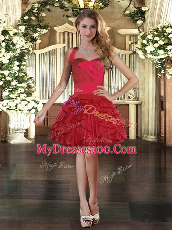 Red Sleeveless Tulle Lace Up Quince Ball Gowns for Sweet 16 and Quinceanera
