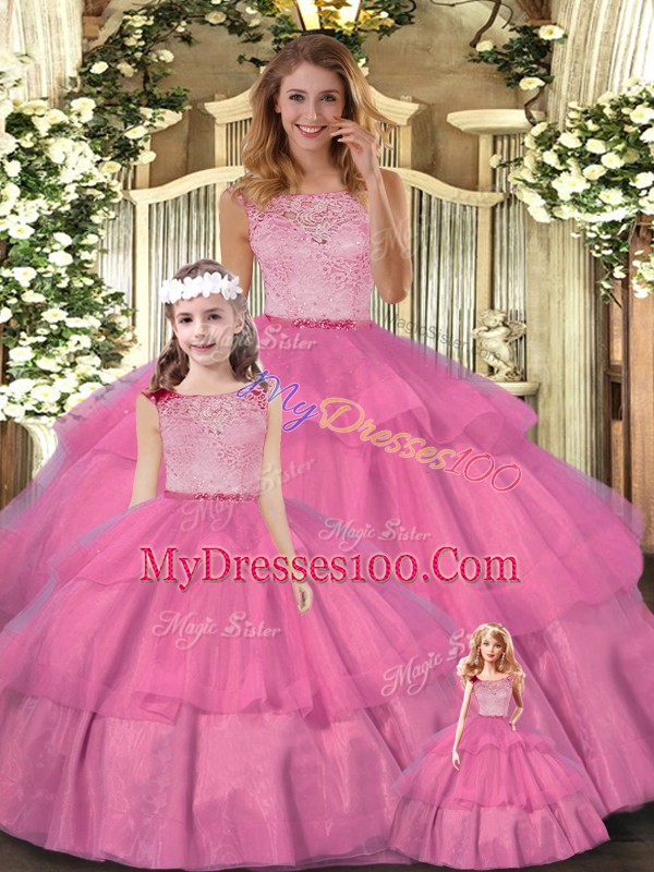 Sleeveless Lace and Ruffled Layers Zipper Ball Gown Prom Dress