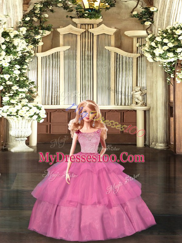 Sleeveless Lace and Ruffled Layers Zipper Ball Gown Prom Dress