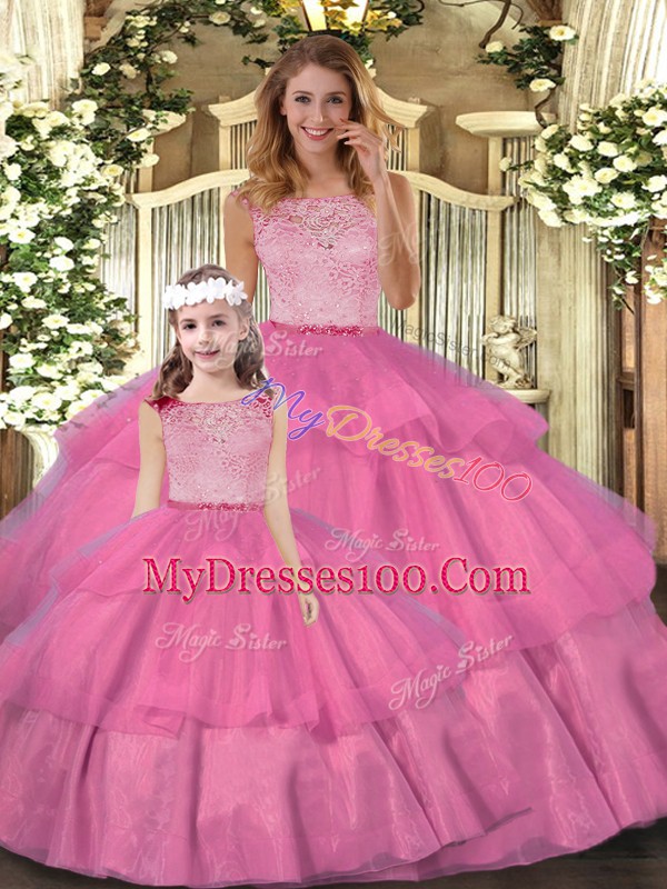 Sleeveless Lace and Ruffled Layers Zipper Ball Gown Prom Dress