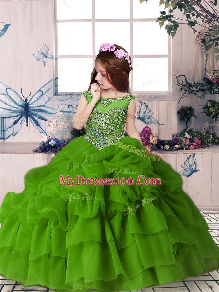 Organza Sleeveless Floor Length Pageant Dress for Teens and Beading and Pick Ups