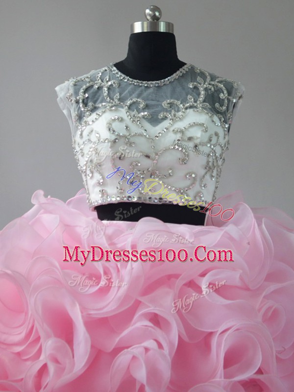 Fashion Sleeveless Brush Train Beading and Ruffles Zipper Sweet 16 Dresses