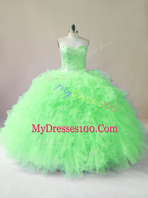 Ball Gowns Beading and Ruffles Sweet 16 Quinceanera Dress Lace Up Tulle Sleeveless Floor Length