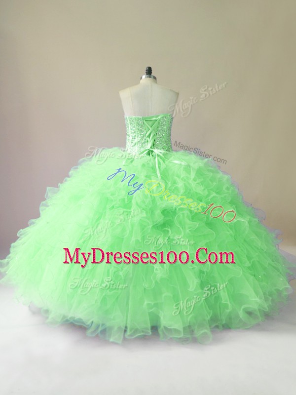 Ball Gowns Beading and Ruffles Sweet 16 Quinceanera Dress Lace Up Tulle Sleeveless Floor Length