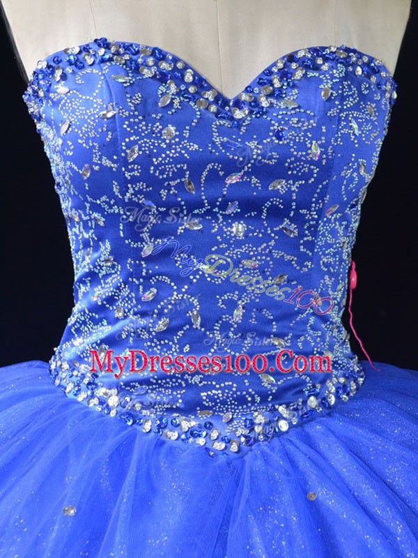 Floor Length Ball Gowns Sleeveless Blue Sweet 16 Dresses Lace Up