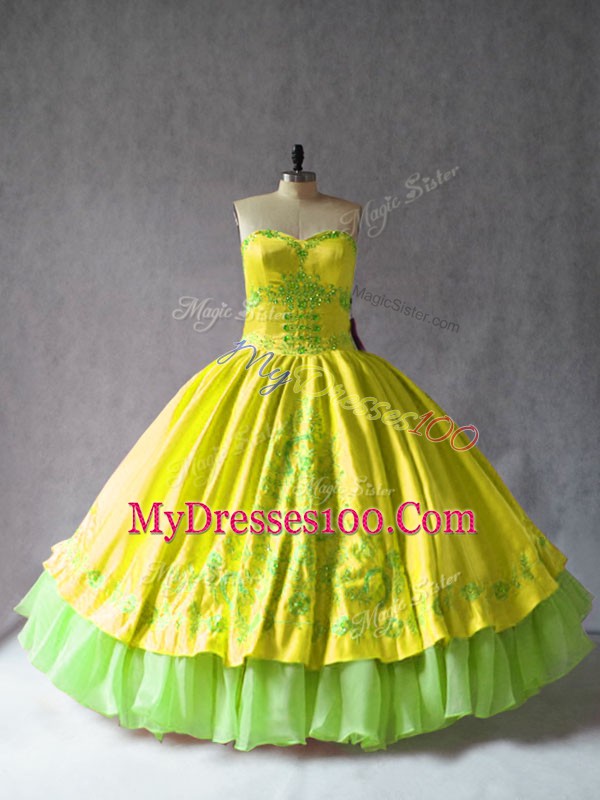 Ball Gowns Sweet 16 Quinceanera Dress Yellow Sweetheart Satin and Organza Sleeveless Floor Length Lace Up