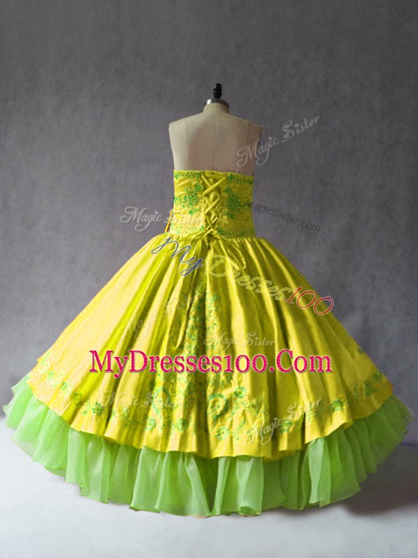 Ball Gowns Sweet 16 Quinceanera Dress Yellow Sweetheart Satin and Organza Sleeveless Floor Length Lace Up