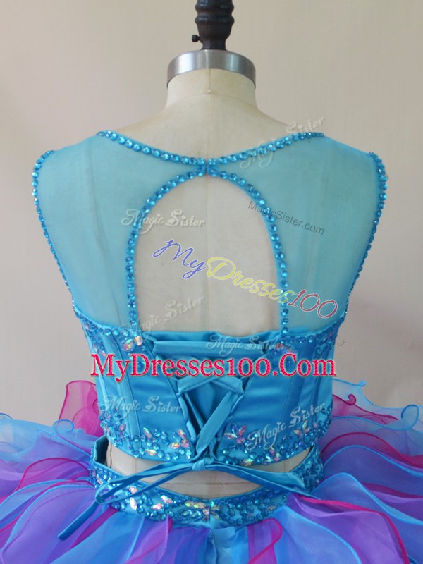 Beading and Ruffles Quinceanera Dress Multi-color Lace Up Sleeveless Floor Length