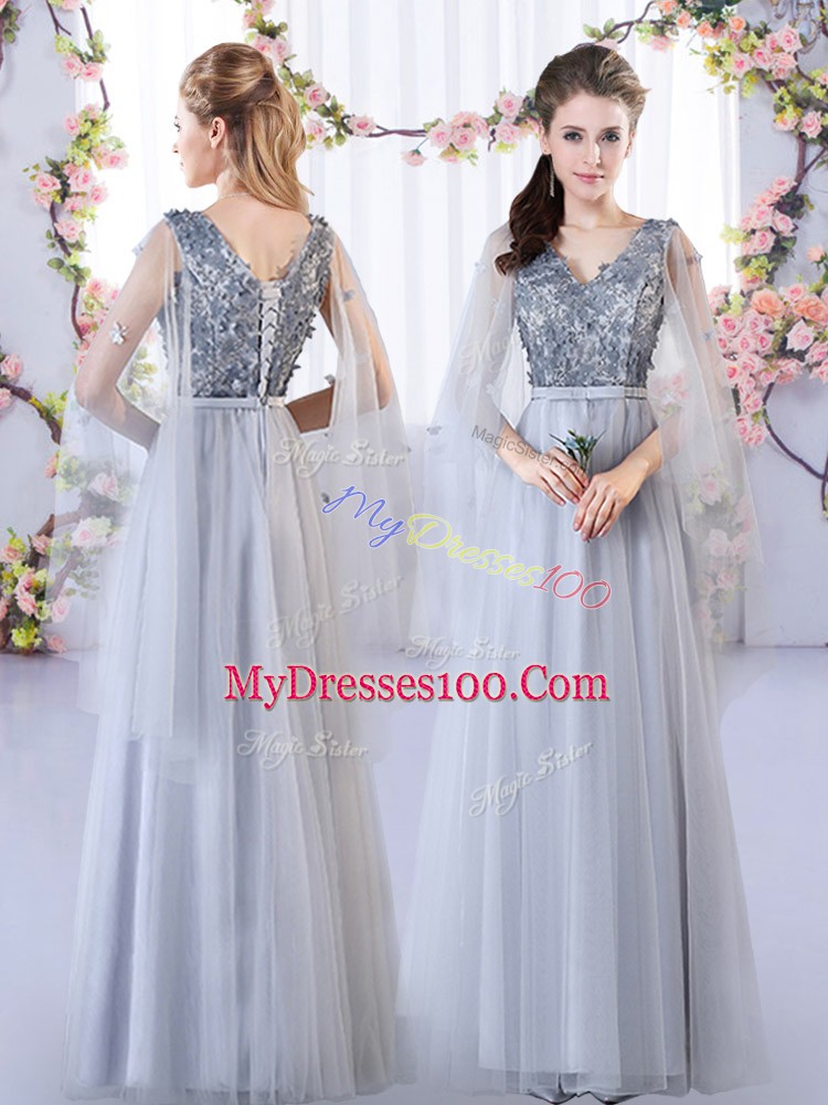 Pretty Tulle Sleeveless Floor Length Wedding Party Dress and Appliques