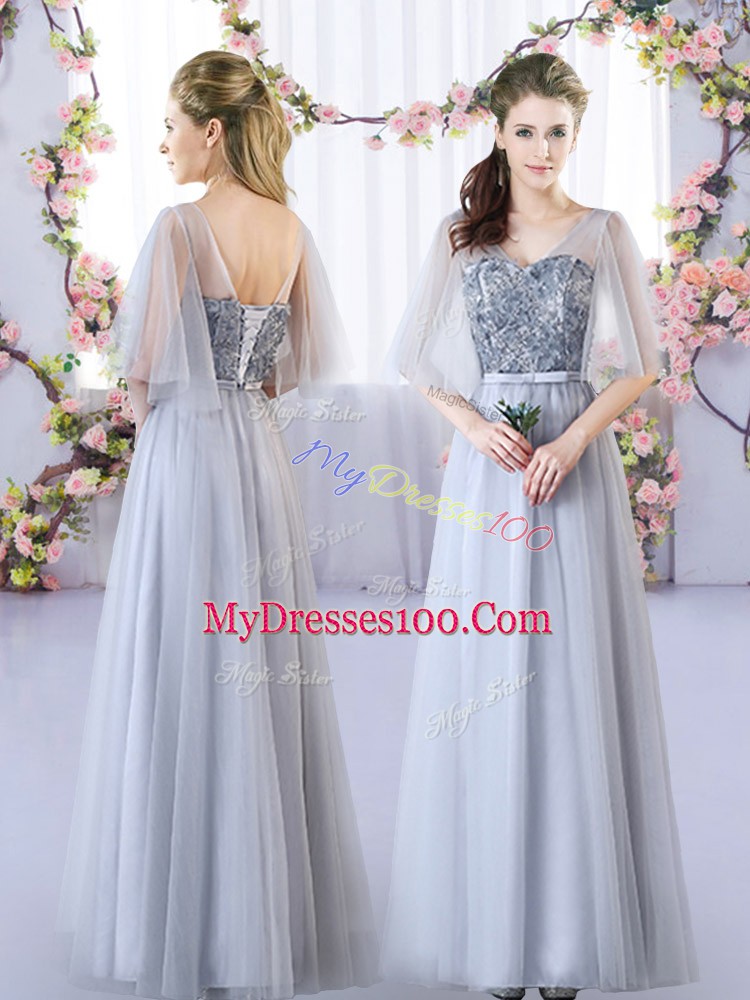 Pretty Tulle Sleeveless Floor Length Wedding Party Dress and Appliques