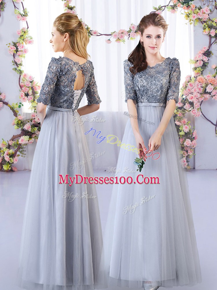 Pretty Tulle Sleeveless Floor Length Wedding Party Dress and Appliques