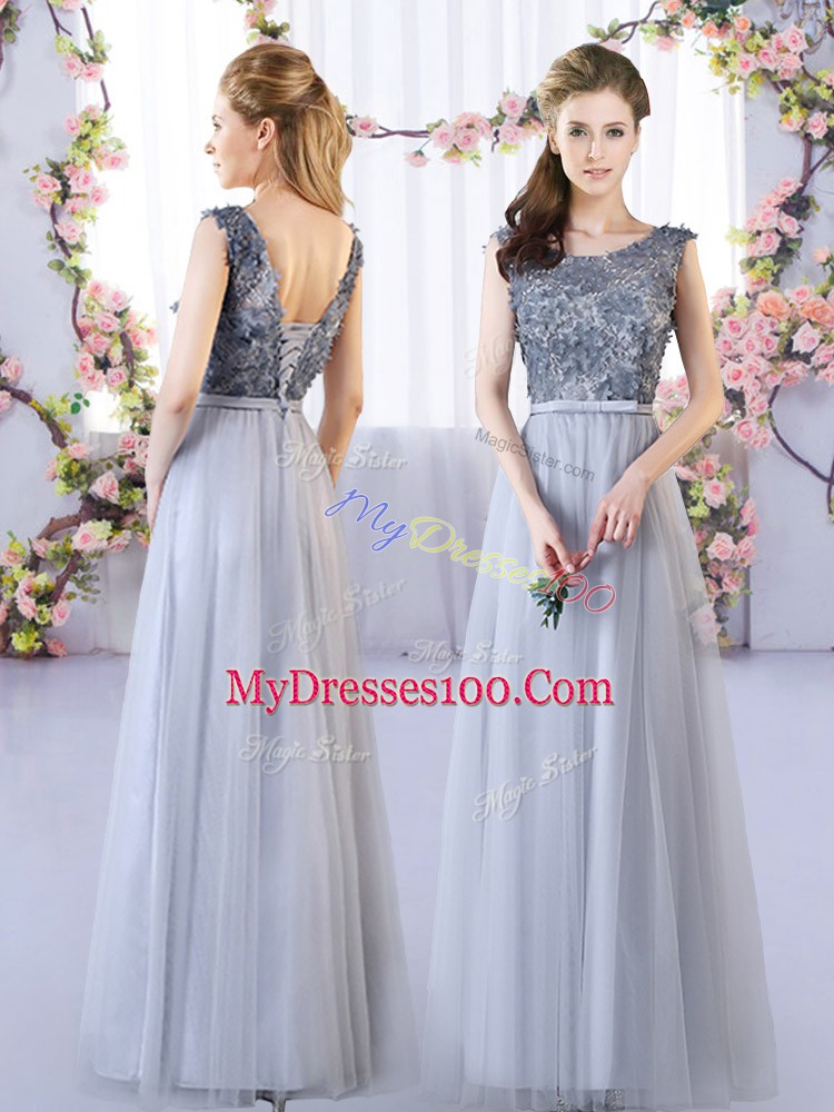 Pretty Tulle Sleeveless Floor Length Wedding Party Dress and Appliques
