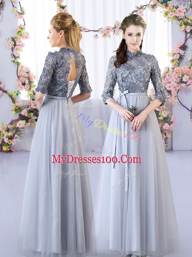 Pretty Tulle Sleeveless Floor Length Wedding Party Dress and Appliques