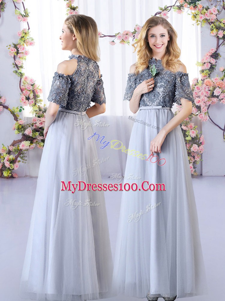 Pretty Tulle Sleeveless Floor Length Wedding Party Dress and Appliques