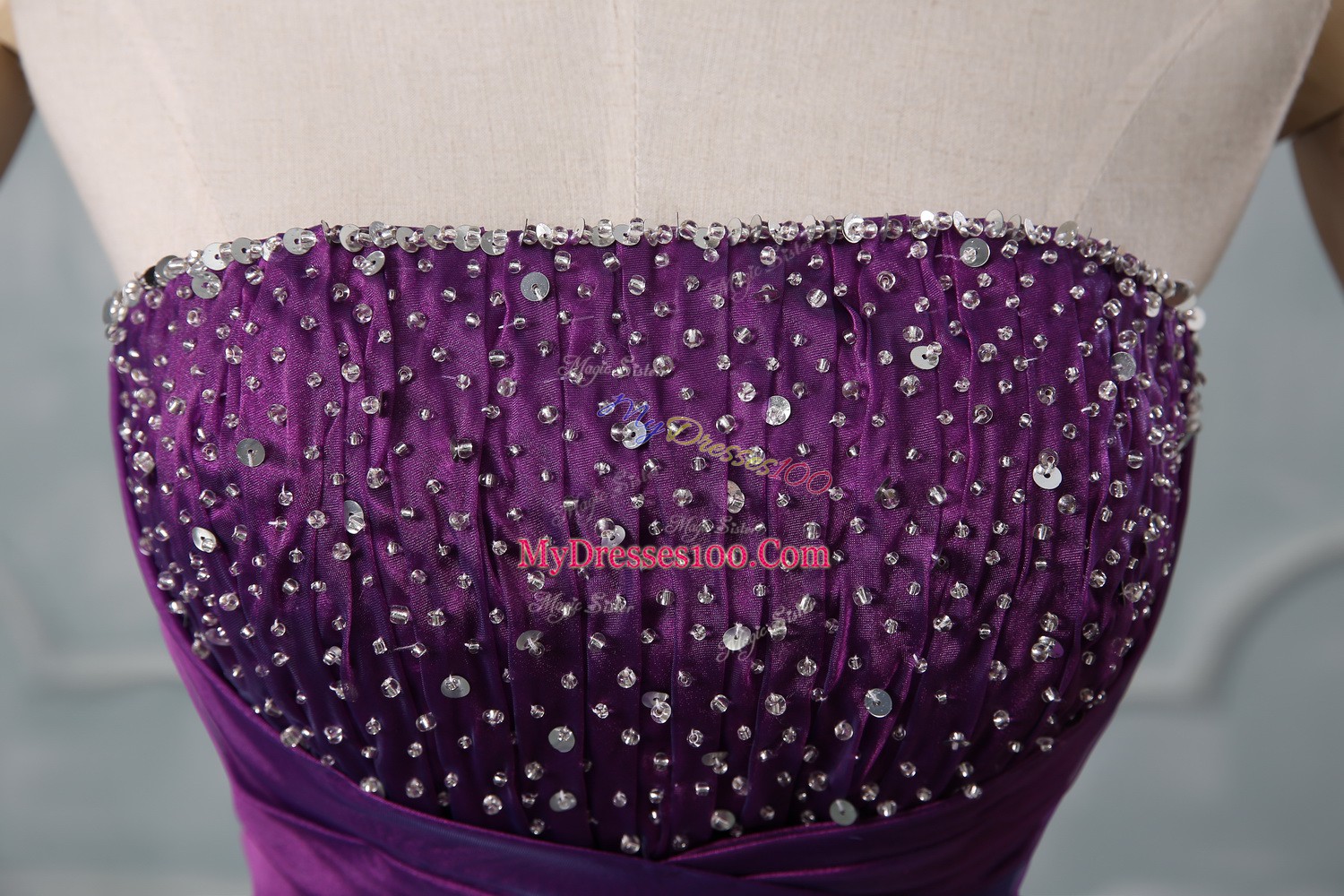 Purple Strapless Neckline Beading Quinceanera Dress Sleeveless Lace Up