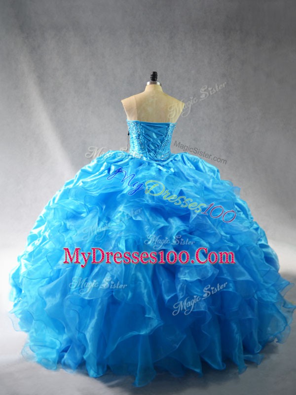 Dramatic Embroidery and Ruffles Sweet 16 Dresses Baby Blue Lace Up Sleeveless Floor Length