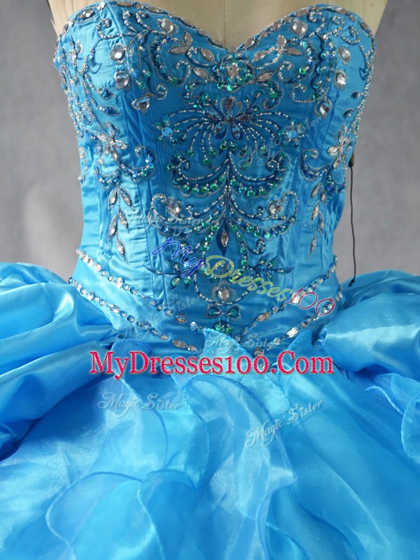Dramatic Embroidery and Ruffles Sweet 16 Dresses Baby Blue Lace Up Sleeveless Floor Length