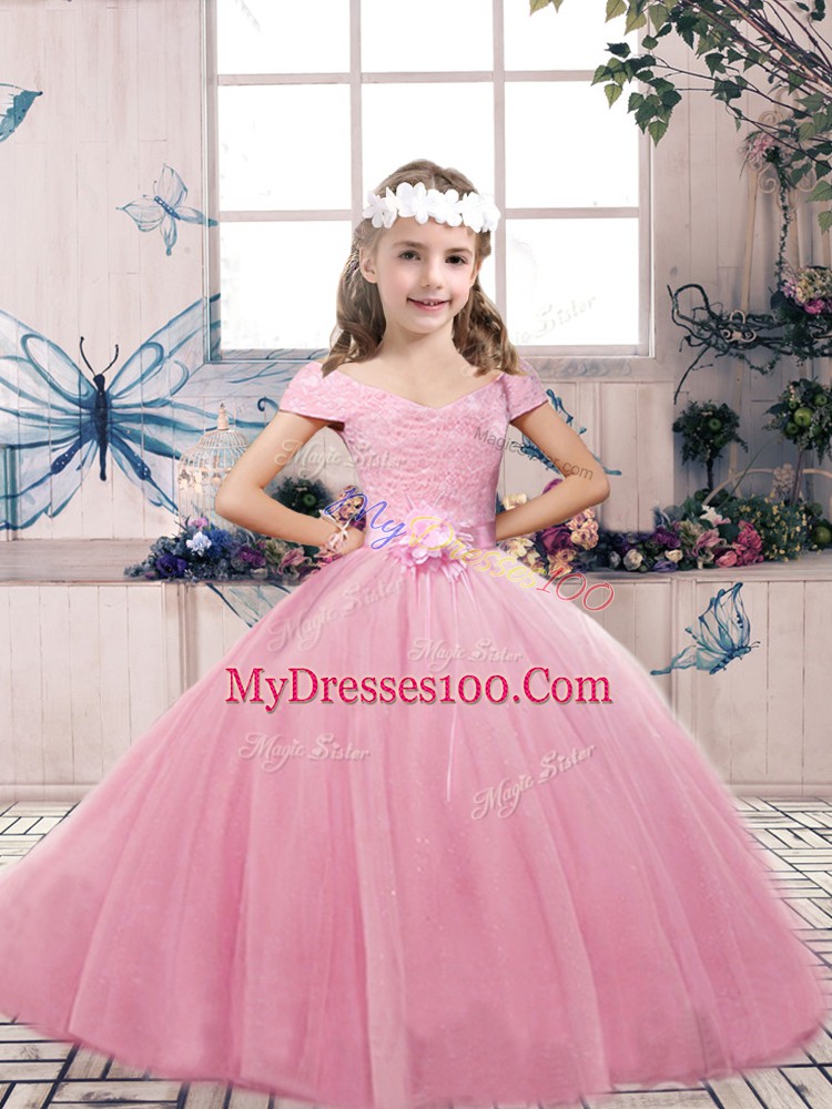Cheap Pink Sleeveless Tulle Lace Up Pageant Dress for Girls for Party and Wedding Party