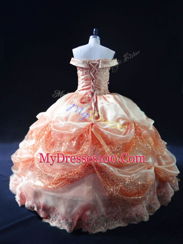 Watermelon Red Off The Shoulder Neckline Beading and Sequins Sweet 16 Quinceanera Dress Sleeveless Lace Up