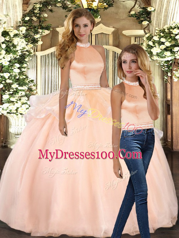 Great Organza Sleeveless Floor Length Quinceanera Gowns and Beading