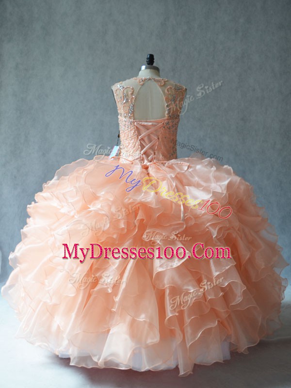 Great Sleeveless Lace Up Floor Length Beading and Ruffles Sweet 16 Dresses