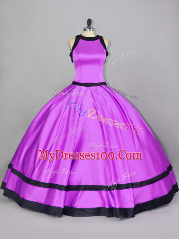 Clearance Sleeveless Satin Floor Length Zipper Sweet 16 Quinceanera Dress in Lilac with Ruching