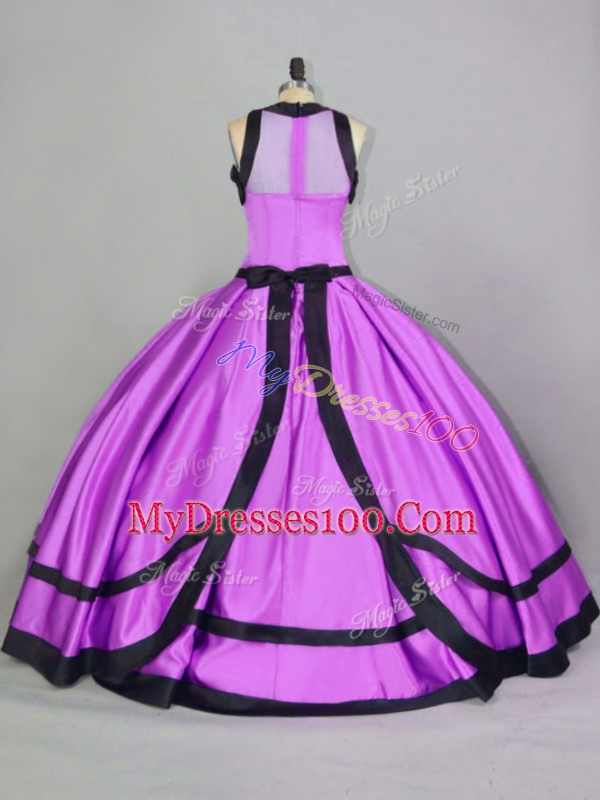 Clearance Sleeveless Satin Floor Length Zipper Sweet 16 Quinceanera Dress in Lilac with Ruching