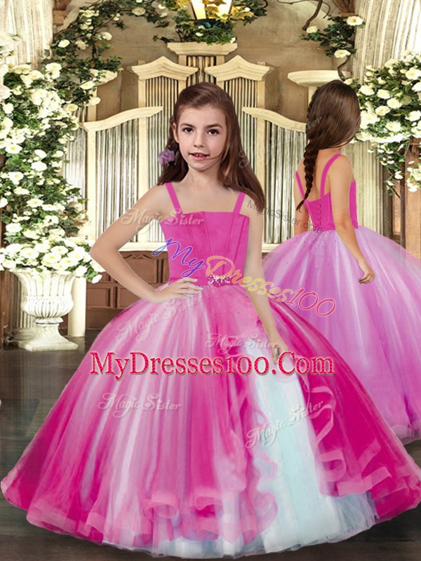 Straps Sleeveless Lace Up Little Girls Pageant Dress Lilac Tulle